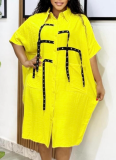 Fashion Loose Lapel Short Sleeve Shirt Midi Dress