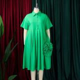 Fashion Solid Color A-line Shirt Mid-length Dress