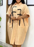 Fashion Loose Lapel Short Sleeve Shirt Midi Dress