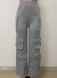 Elastic Waist Multi-Pocket Loose-Fitting Trousers For Everyday Wear