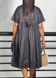 Fashion Solid Color A-line Shirt Mid-length Dress