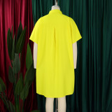 Fashion Loose Lapel Short Sleeve Shirt Midi Dress