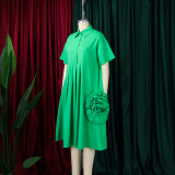 Fashion Solid Color A-line Shirt Mid-length Dress