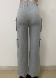 Elastic Waist Multi-Pocket Loose-Fitting Trousers For Everyday Wear