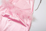 Pink Sexy Solid Color Backless Halter Long Dresses