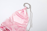 Pink Sexy Solid Color Backless Halter Long Dresses