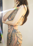 Luxury Hot Diamond Mesh See-through Birthday Party Dress Long Dress