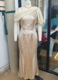 One-shoulder Chiffon Splicing Sequin Maxi Party Dress