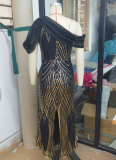 One-shoulder Chiffon Splicing Sequin Maxi Party Dress