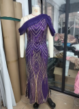 One-shoulder Chiffon Splicing Sequin Maxi Party Dress
