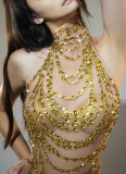 Luxury Hot Diamond Mesh See-through Birthday Party Dress Long Dress