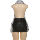 Black Sexy Solid Color Backless Deep V Neck Wrapped Skirt Dresses