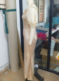 One-shoulder Chiffon Splicing Sequin Maxi Party Dress