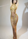 Luxury Hot Diamond Mesh See-through Birthday Party Dress Long Dress
