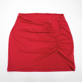 Metal Decorated Hollow-Neck Short-Sleeved Top with Ribbon Gathered Skirt Set