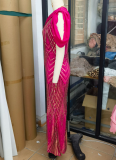 One-shoulder Chiffon Splicing Sequin Maxi Party Dress