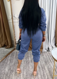Fashion Waist lLapel Metal Zipper Multi-pocket Work Jumpsuit