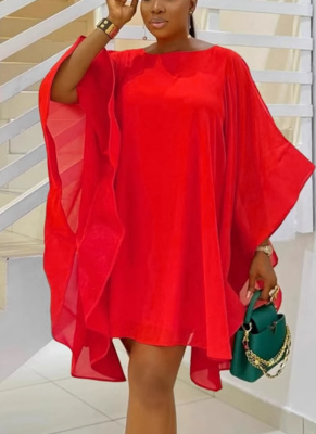 Fashionable Chiffon Loose Front and Back One-piece Cape Dress