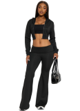 Casual Solid Color Zipper Hooded Long Sleeve Two Pieces