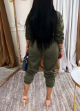 Fashion Waist lLapel Metal Zipper Multi-pocket Work Jumpsuit