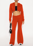 Casual Solid Color Zipper Hooded Long Sleeve Two Pieces