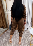 Fashion Waist lLapel Metal Zipper Multi-pocket Work Jumpsuit