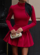 Solid Color Temperament Long Sleeve High Collar Slim Short Dress