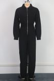 Fashion Waist lLapel Metal Zipper Multi-pocket Work Jumpsuit