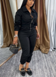 Fashion Waist lLapel Metal Zipper Multi-pocket Work Jumpsuit