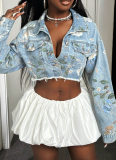 Fashionable Printed Casual Versatile Denim Jacket