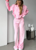 New Retro Velvet Ruffled Top and Trousers Two-piece Set