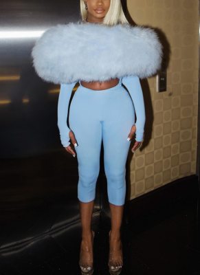 Sexy Solid Color Fluffy Off Shoulder Skinny Jumpsuits