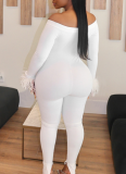 Sexy Solid Color Fluffy Off Shoulder Skinny Jumpsuits
