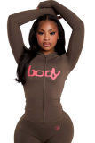 Fashion Letter Print Hooded Long-Sleeved Cardigan Top and Pants Set