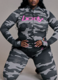 Fashion Letter Print Hooded Long-Sleeved Cardigan Top and Pants Set