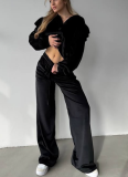 New Retro Velvet Ruffled Top and Trousers Two-piece Set