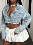 Fashionable Printed Casual Versatile Denim Jacket
