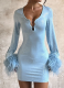 Sexy Deep V-neck Fur Sequined Long-sleeved Dress