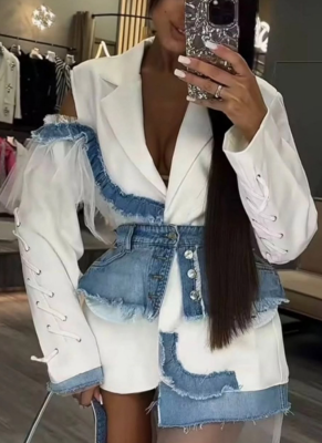 Fashionable Tassel Stitching Casual Personality Denim Jacket