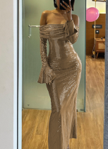 Sexy and Elegant One-shoulder Hot Plate Slim-fitting Hip-hugging Long Dress