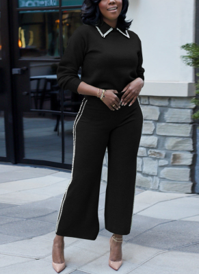 Casual Pearl Double-breasted Lapel Two-piece Suit