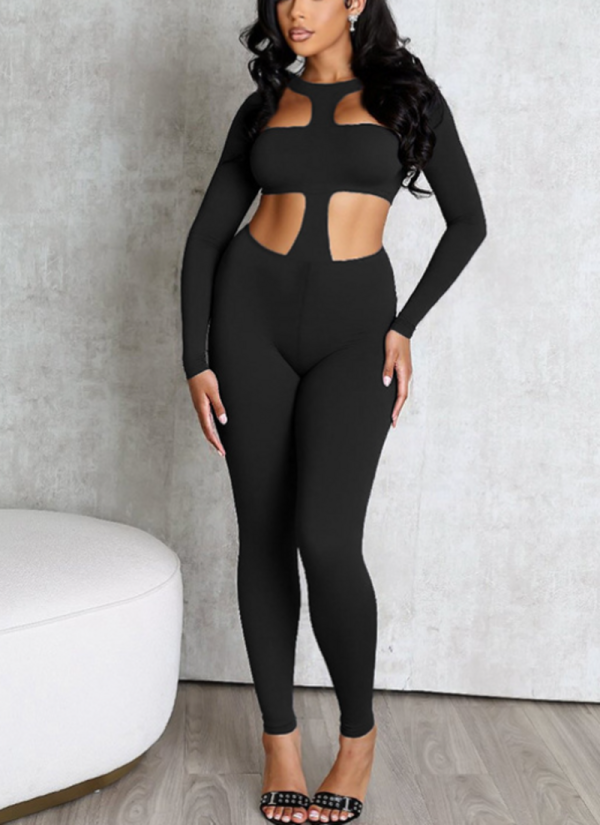 SXY Cut Out Solid Color Jumpsuit