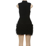 Sexy Sleeveless Tassel Hollow Stitching Slim Short Dress