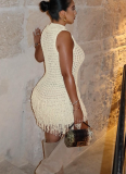 Sexy Sleeveless Tassel Hollow Stitching Slim Short Dress