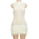 Sexy Sleeveless Tassel Hollow Stitching Slim Short Dress