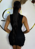 Sexy Sleeveless Tassel Hollow Stitching Slim Short Dress
