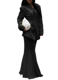 Elegant Solid Color Mesh V Neck Long Sleeve Two Pieces
