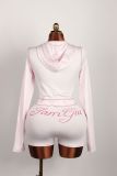 Fashion Print Slim Fit Elastic Hooded Sports Style Long Sleeve Jacket Shorts Set