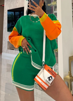 Casual Sports Colorblock Long-sleeved Short Knitted Suit