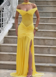 Sexy and Elegant Tube Top Backless Mesh Pleated Slit Hip Dress